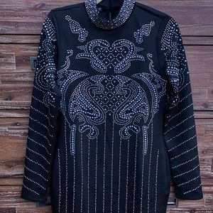 🐳Venus black studded bodycon dress